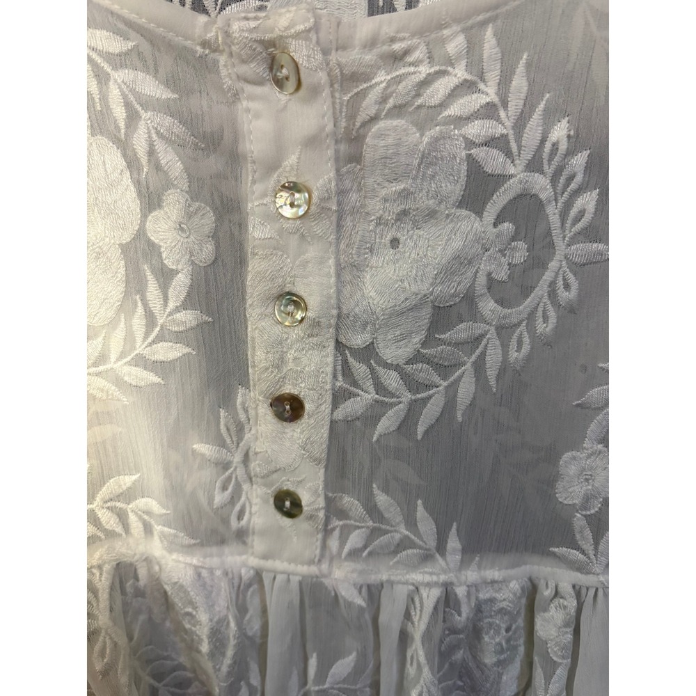 Eri + Ali Anthropologie Sheer White Embroidered Babydoll Dress Petite Medium MP - Picture 6 of 7